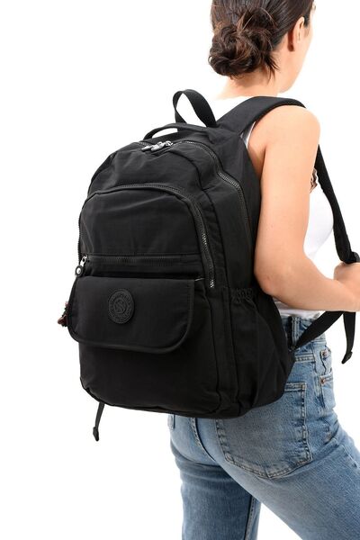 Sanmorris SRG Unisex Suya Dayanıklı Kumaş Siyah Laptop Bölmeli Büyük Boy Okul...