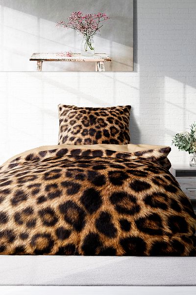 MonoHome 100% Cotton Satin Single Duvet Cover Leopard Feathers