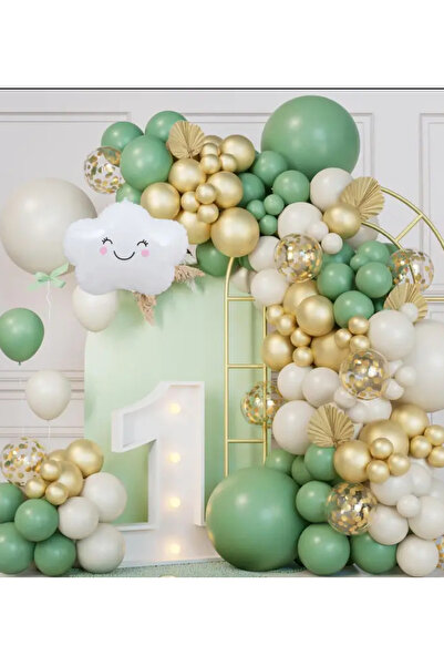 Çemrek Süs Parti Deniz Kumu Yeşil Gold Krom Balon Zinciri Seti 100 lü