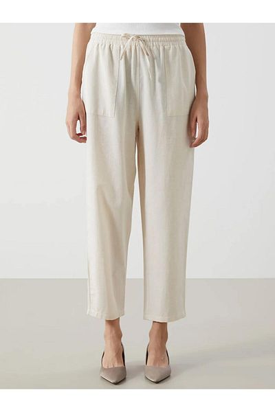 LC Waikiki Lcw Vision Beige Women's Linen Blended Pants with Elastic Waist