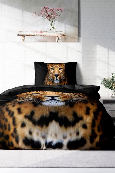 MonoHome Leopard Print 100% Cotton Satin Single Duvet Cover Set