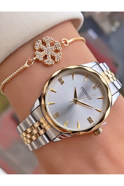 Homies Brand Yellow Silver Color Waterproof Women's Wristwatch - With Bracelet Gift