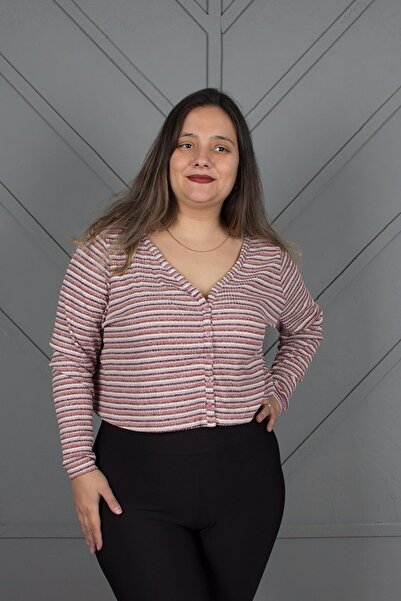 Truva XXL Striped Plus Size Crop Cardigan