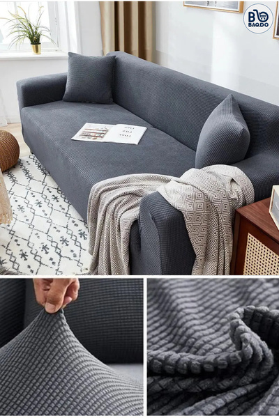 BAQDO Likrali Streç Lastikli Esnek Yikanabilir Kare Desen Üç Kişilik Koltuk Ö...