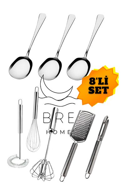 BRE HOME 8-Piece Serving Spoon Beater Grater Hollow Out Stainless Steel Practical Kitchen Tools