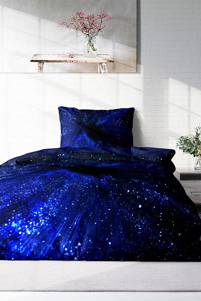 MonoHome Blue Night - 100% Cotton Satin Single Duvet Cover Set