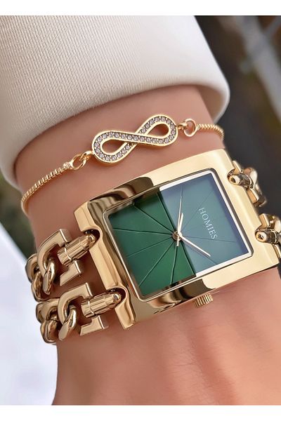 Homies Brand Gold Color Waterproof Women's Wristwatch - With Bracelet Gift