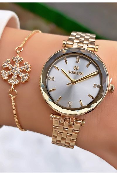 Homies Brand Gold Color Waterproof Women's Wristwatch - With Bracelet Gift