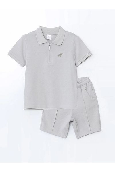 LC Waikiki Lcw Kids Gray Zip-Up Boys T-Shirts and Shorts 2-Piece