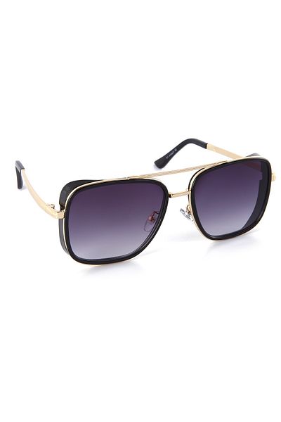 Di Caprio Gold Black Unisex Sunglasses with Closed Sides Iconic Square Model
