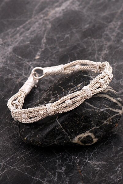 Sümer Telkari Kazaziye İşlemeli Elişi Tasarım Gümüş Bileklik 4756