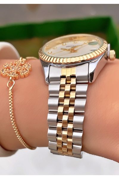 Homies Yellow Silver Colored Waterproof Women's Wristwatch and Bracelet Gift