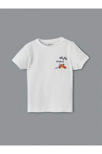 LC Waikiki Tricou și pantaloni scurți pentru băieți LCW Kids, alb, cu gâtul turn, pachet de 2
