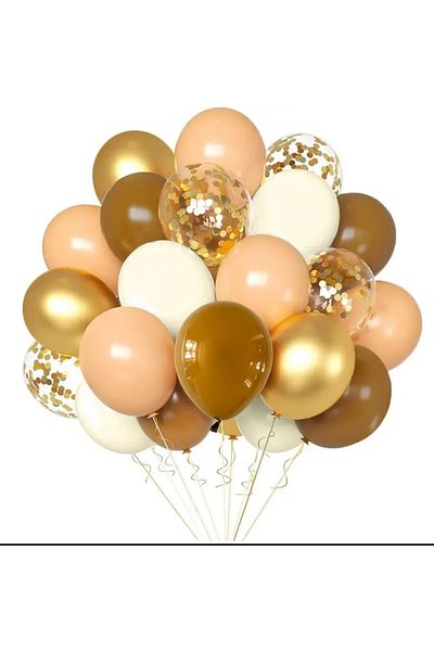 Çemrek Süs Parti Pack of 25 Milk Coffee Balloons - Caramel, Coffee Gold, Chrome Sea Sand and Transparent Gold Sequin