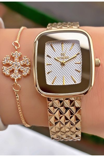 Homies Brand Gold Color Waterproof Women's Wristwatch - With Bracelet Gift