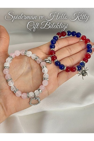 Elifsu Jewelry Hello Kitty and Spiderman Couple Bracelet with Heart Magnet