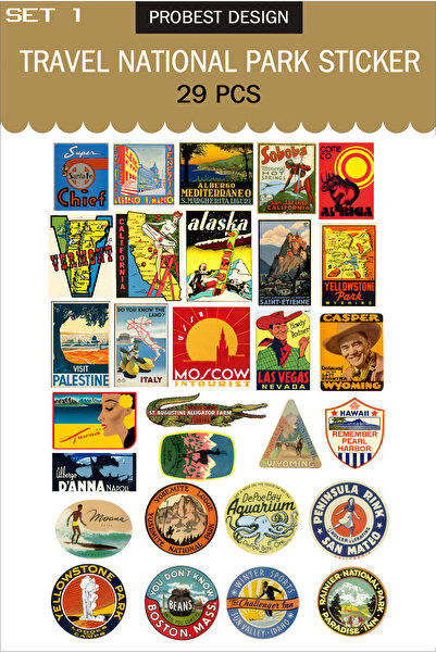 Probest DESIGN Seyahat Park Temalı Bavul Etiketleri,  Retro Sticker, Laptop, ...