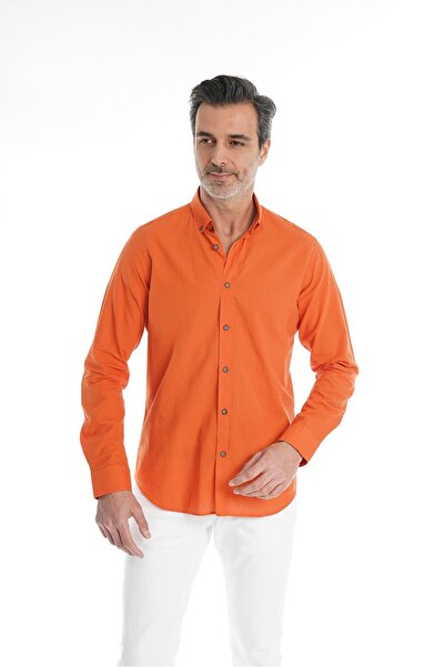intersivin İntersivin Orange Men's Summer Shirt - 100% Cotton, Comfortable Fit