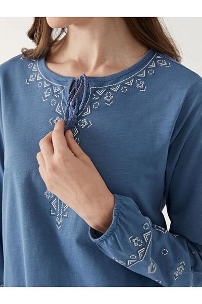 LC Waikiki Γυναικεία μπλούζα LCW Grace Indigo με μοτίβο με γιακά