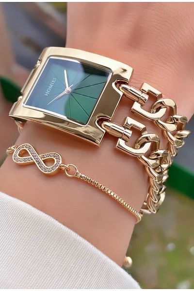 Homies Brand Gold Color Waterproof Women's Wristwatch - With Bracelet Gift