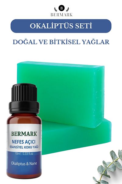 bermark Natural Essential Eucalyptus-Mint Essential Oil & Herbal Eucalyptus Soap Set