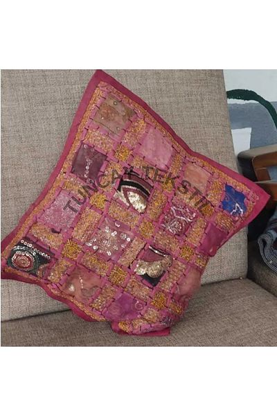 TUNCAY TEKSTİL Blue Indian Business Patchwork Throw Pillow Cover