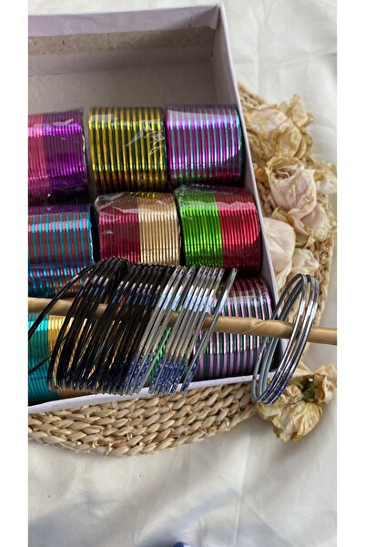 Home 24'lü Hint Metal Bilezik Seti - 12 Gri & 12 Siyah - 2.10 Beden (Büyük Bilekler İçin)