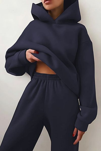 ruNadeS Women's 3 Thread Relaxed Fit Hooded Sweatpants Set with Elastic Legs - Casual