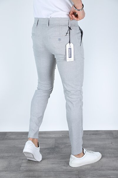 Revenant Giyim Erkek Gri Renk Kaliteli Esnek Likralı Bilek Boy Kumaş Pantolon