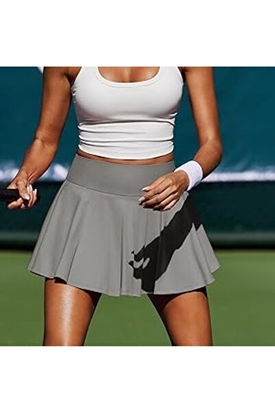 LADY HAZAL Gray High Waist Slouching Tennis Skirt Polyamide Fabric Mini Sports Skirt