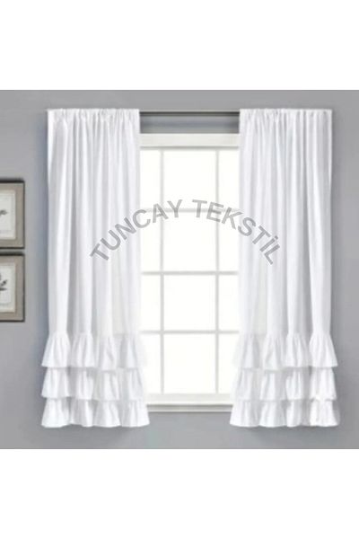 TUNCAY TEKSTİL Linen Ruffled Natural Cotton Linen Design Ruffled Background Curtain