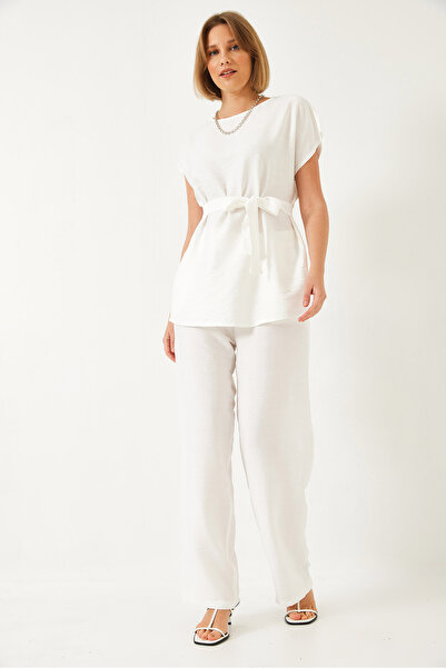 Bianco Lucci Palazzo-Hosen-Set mit Leinengürtel – Ayrobin 60323 60271039