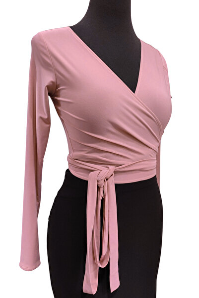 Due Stelle Uzun Kollu Anvelop Crop Bluz Pudra