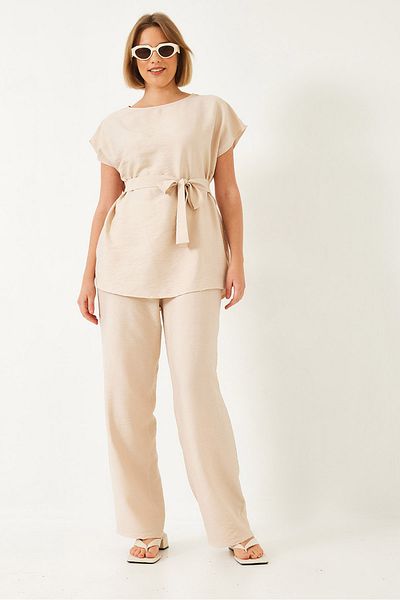 Bianco Lucci Palazzo-Hosen-Set mit Leinengürtel – Ayrobin 60323 60271039