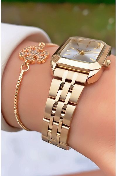 Homies Brand Gold Color Waterproof Women's Wristwatch - With Bracelet Gift
