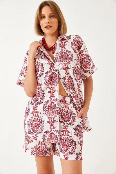Bianco Lucci Set cămașă și pantaloni scurți pentru femei cu imprimeu tropical - 60255 60271035