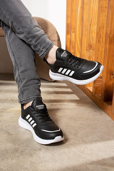 Allyup Pantofi sport casual pentru bărbați, alb-negru, cu șireturi, ușoare, confortabile, cu cusături, 1453