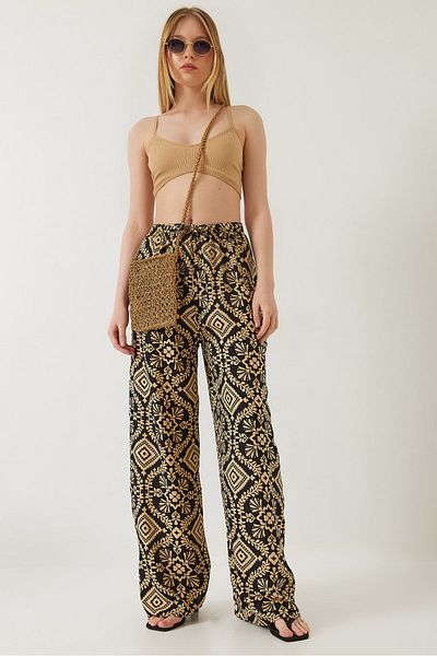 Bianco Lucci Women's Waist Tie Patterned Viscose Trousers 60261353
