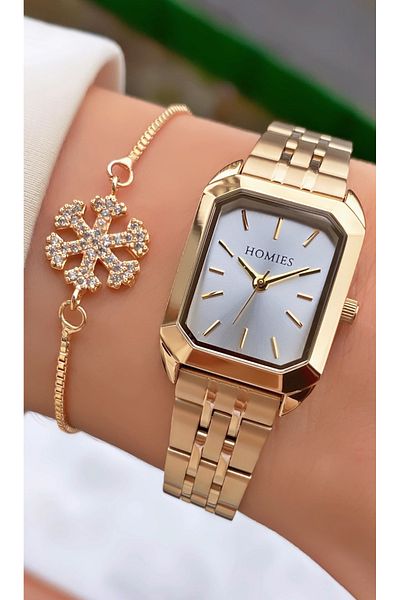 Homies Brand Gold Color Waterproof Women's Wristwatch - With Bracelet Gift