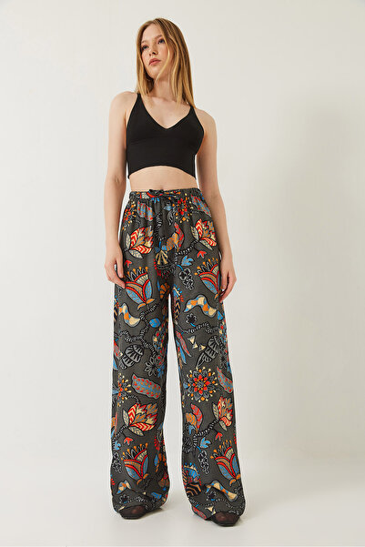 Bianco Lucci Women's Waist Tie Patterned Viscose Trousers 60261354