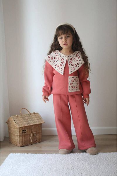 JELİBOOM Dark Pink - Lace Collar Girl's Personality Raised Suit