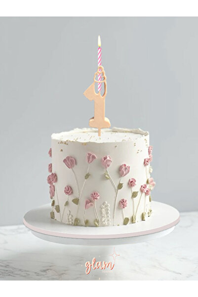 GLAM DEKORASYON 1 Yaş Sayı Rakam Mumluk Bebek Çocuk Doğum Günü Pasta Süsü Mum...