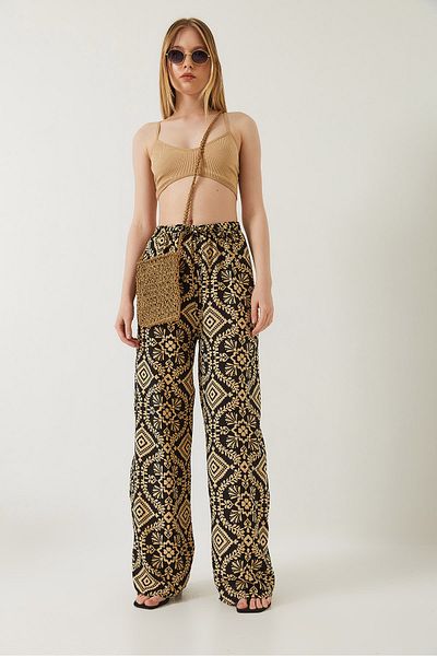 Bianco Lucci Women's Waist Tie Patterned Viscose Trousers 60261353