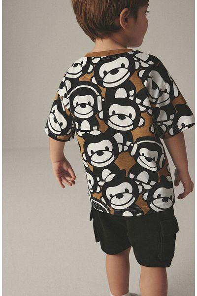 Lolliboomkids Boy's New Season Cotton Monkey Print T-Shirt and Shorts Set - Cargo Pocket