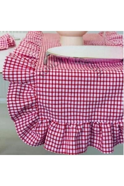TUNCAY TEKSTİL Red Mini Pitared Linen Runner