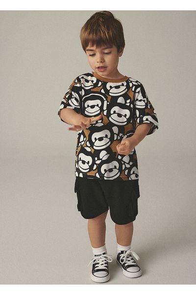 Lolliboomkids Boy's New Season Cotton Monkey Print T-Shirt and Shorts Set - Cargo Pocket