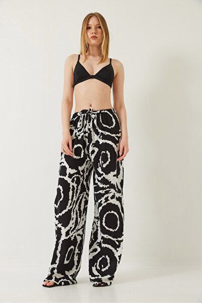 Bianco Lucci Dámské viskózové kalhoty se zavazováním v pase 60261357