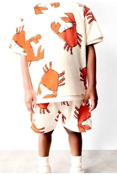 Lolliboomkids Ανδρικό παιδικό καβούρι με στάμπα New Season Βαμβακερό σορτς T-Shirt Σετ κάτω μπλουζάκι