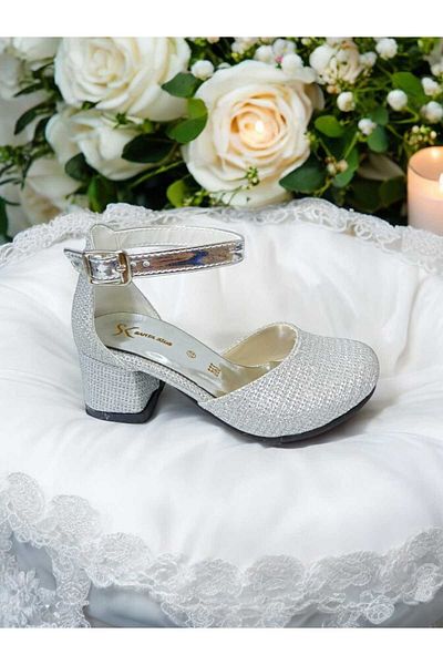 PATİK BEBE Pantofi de seară cu toc pătrat argintiu pentru fete