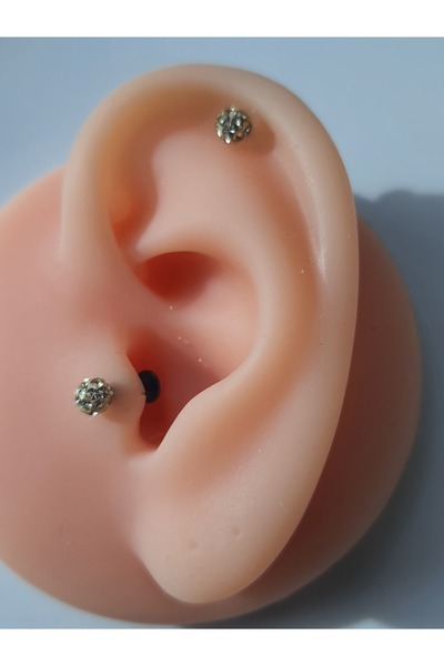 kurukafagift Çelik Top Taşlı Siyah Tragus,Helix,Lob,Kıkırdak Piercing